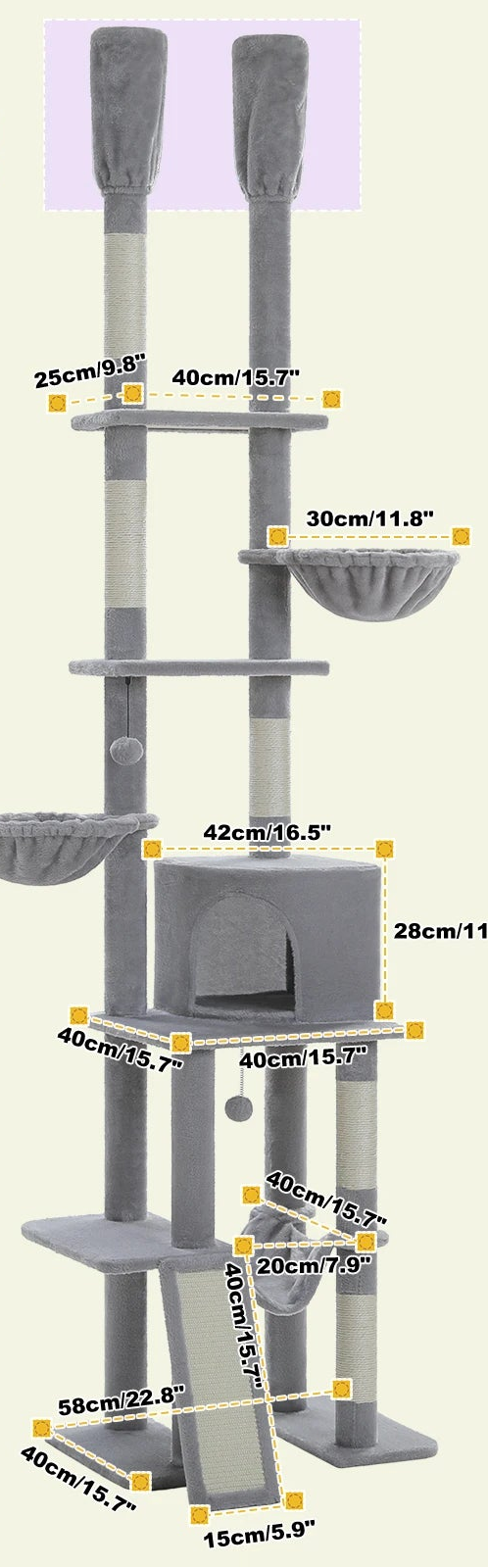 Arbre à chat <br> sol plafond fin gris