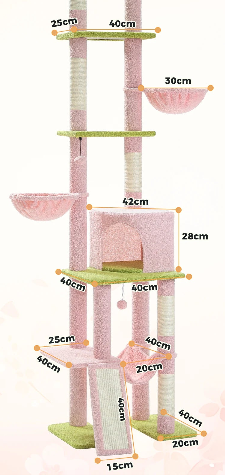 Arbre à chat <br> sol plafond fin rose