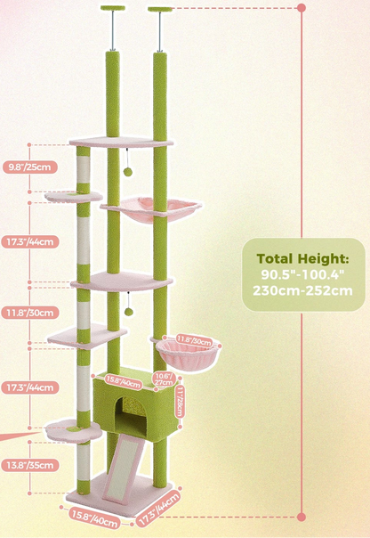 Arbre à chat <br>  sol plafond fin vert et rose