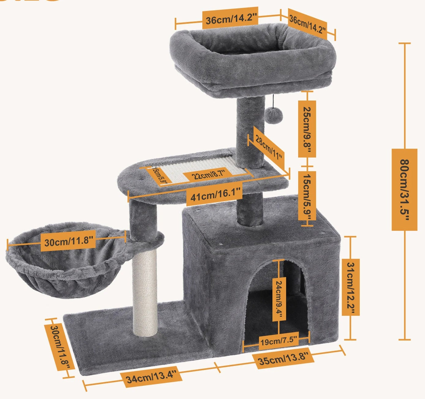 Arbre à chat <br> avec panier gris