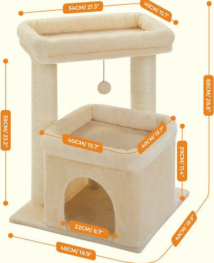 Arbre à chat <br> beige 2 chats