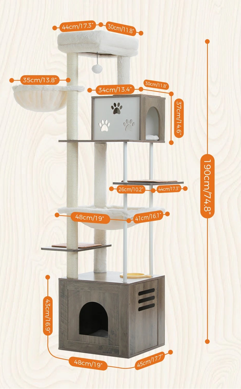 Arbre à chat <br> effet bois massif clair