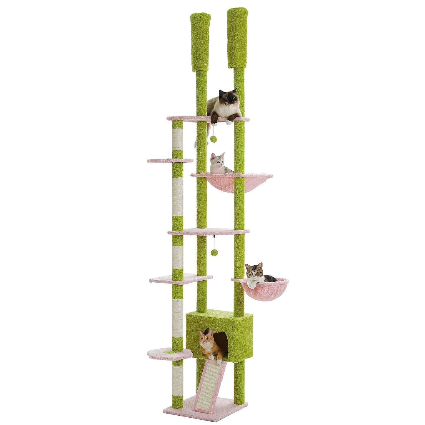 Arbre à chat <br>  sol plafond fin vert et rose