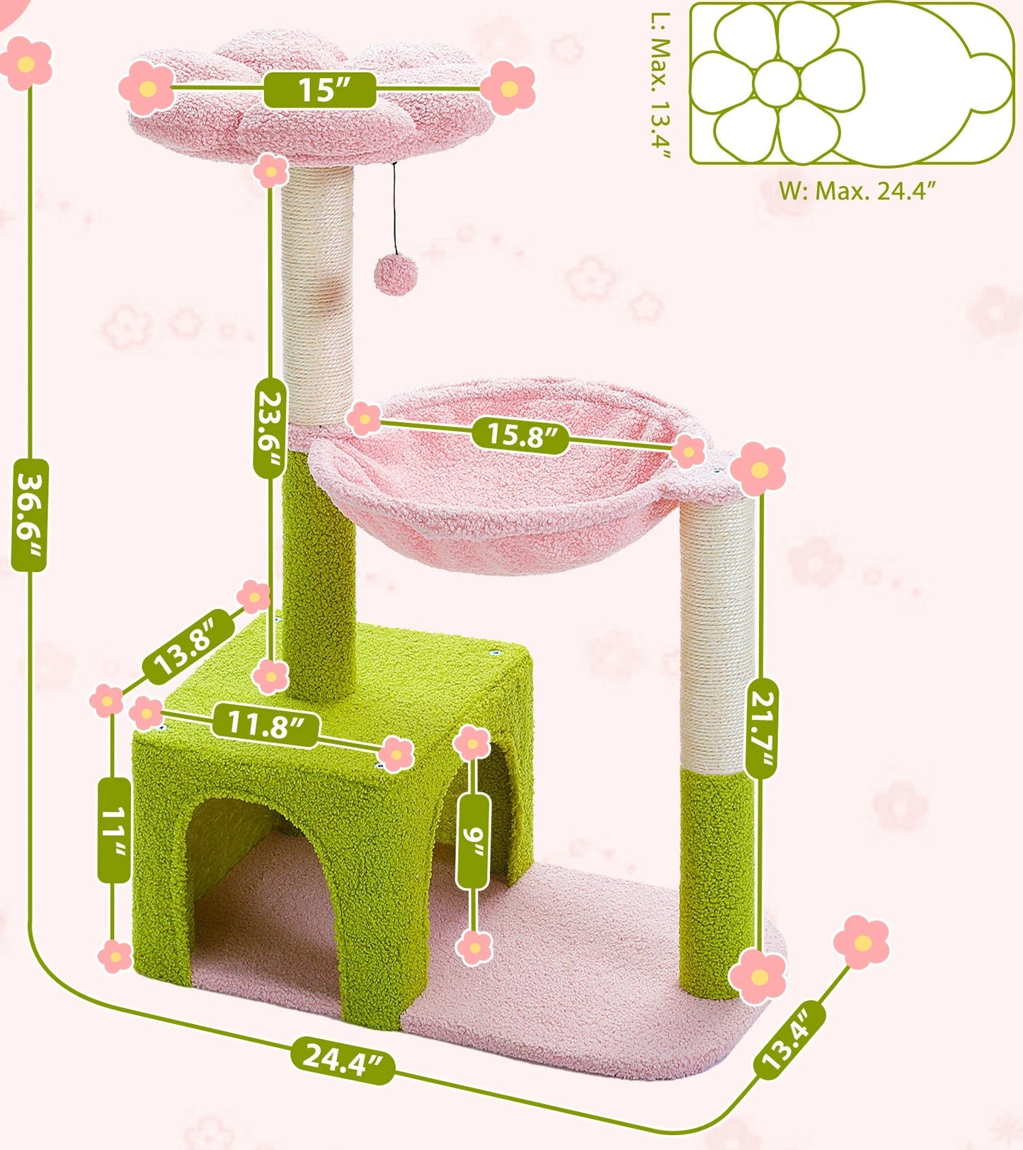 Arbre à chat <br> fleur rose et panier